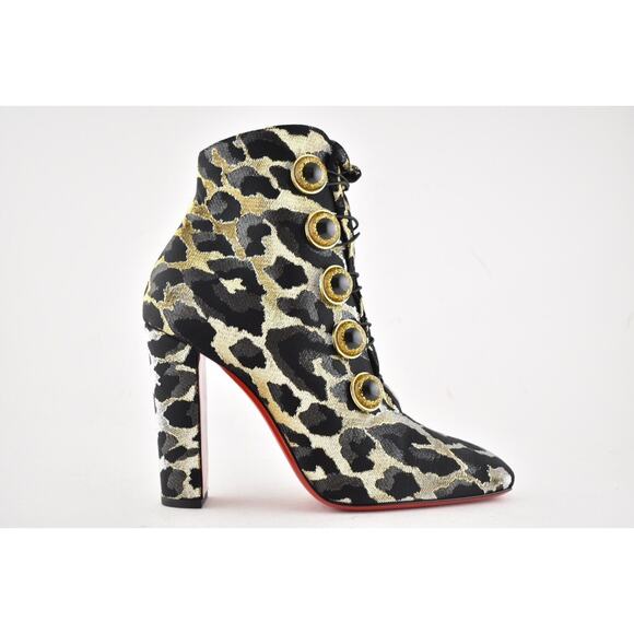 Christian Louboutin Lady See 100 Black Gold Lurex Feline Heel Ankle Bootie 35 - Picture 2 of 10